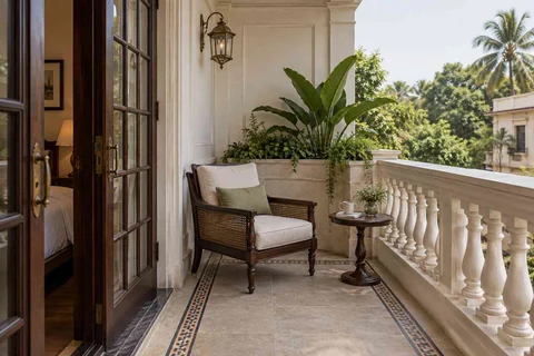 AI-generated outdoor concept: bedroom balcony nook, colonial quiet direction