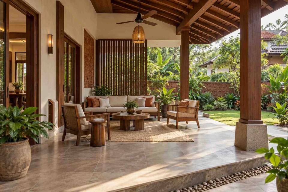 AI-generated outdoor concept: family outdoor room, malabar timber direction
