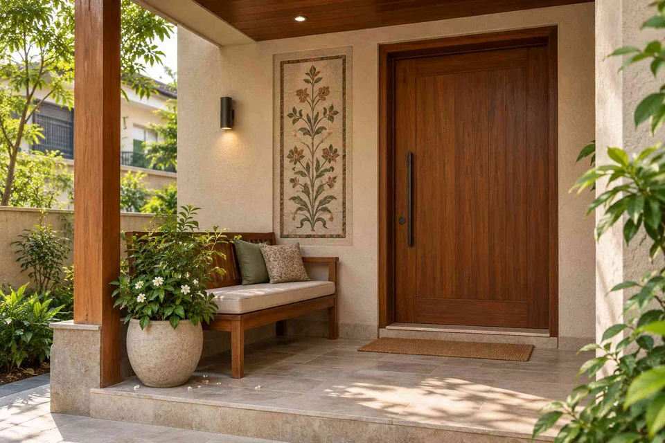 AI-generated outdoor concept: front porch nook, inlay atelier direction