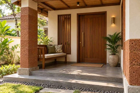 AI-generated outdoor concept: front porch nook, malabar timber direction