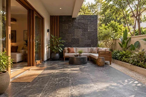 AI-generated outdoor concept: garden threshold patio, deccan stone direction