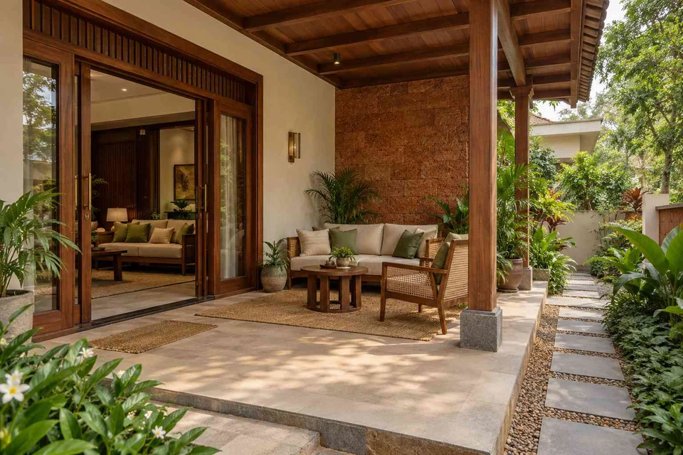 AI-generated outdoor concept: garden threshold patio, malabar timber direction