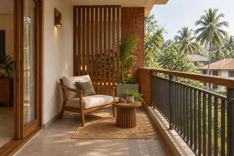 AI-generated outdoor concept: screened balcony retreat, malabar timber direction