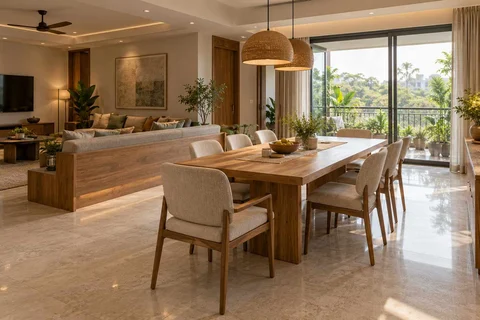 AI-generated dining-room concept: divider-side dining, homegrown herb table direction