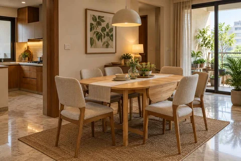 AI-generated dining-room concept: drop-leaf edge dining, homegrown herb table direction