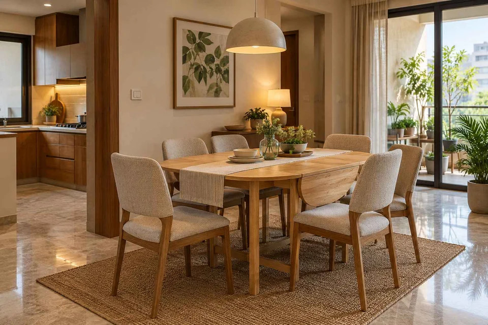 AI-generated dining-room concept: drop-leaf edge dining, homegrown herb table direction