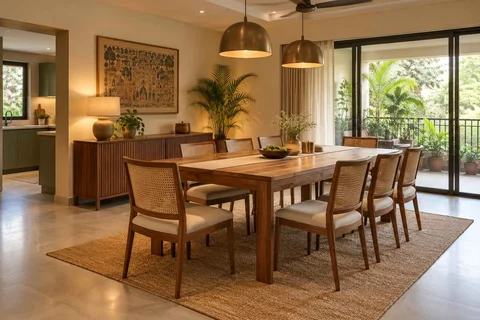 AI-generated dining-room concept: family-table dining, adaptable everyday dining direction