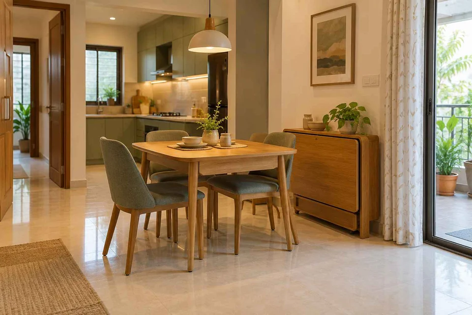 AI-generated dining-room concept: family-table dining, children's everyday meals direction