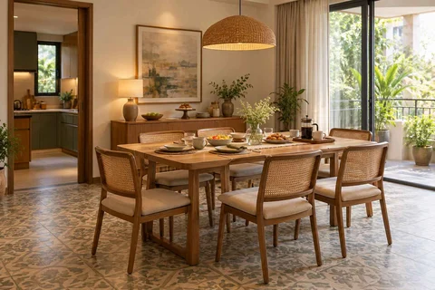 AI-generated dining-room concept: family-table dining, slow weekend brunch direction
