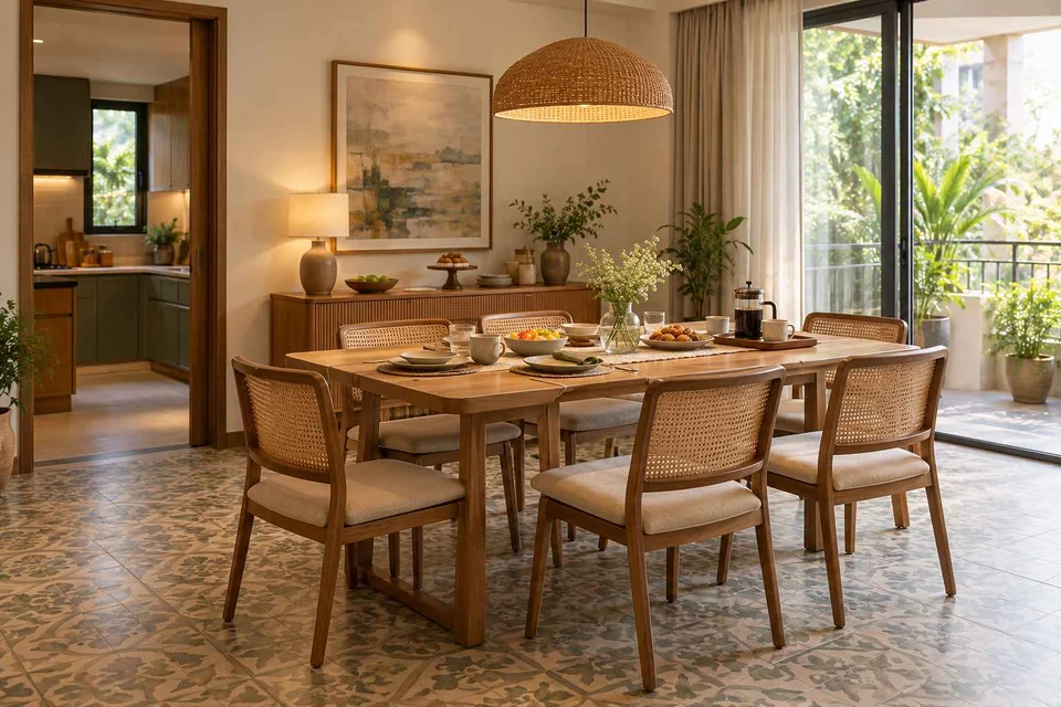 AI-generated dining-room concept: family-table dining, slow weekend brunch direction