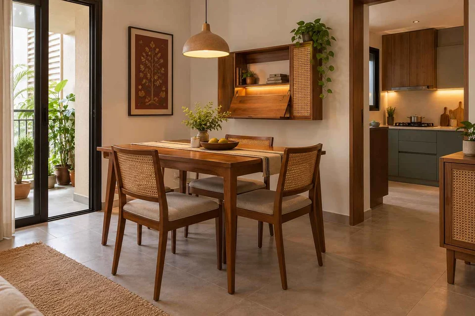AI-generated dining-room concept: family-work dining room, adaptable everyday dining direction