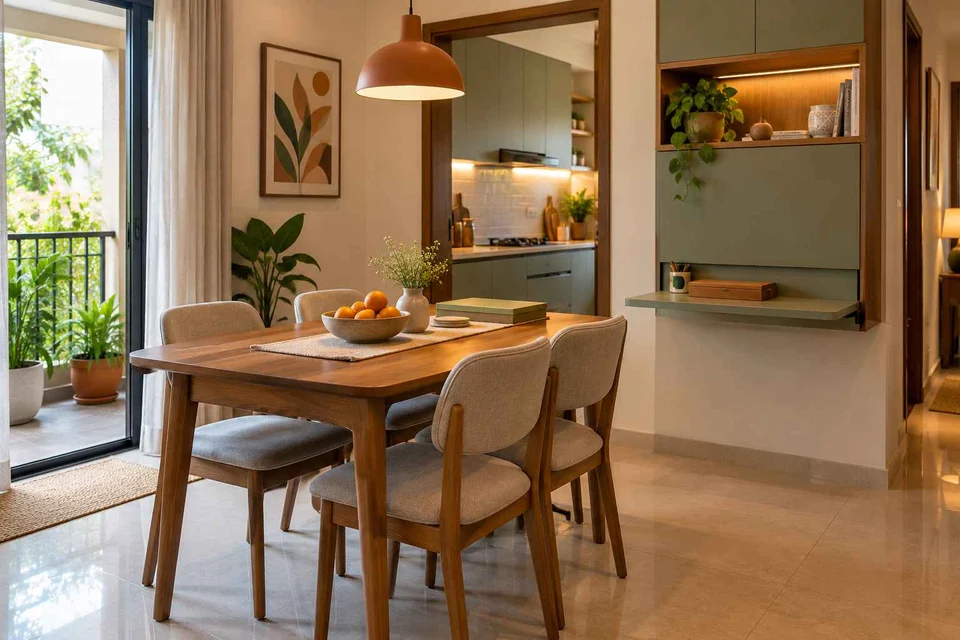 AI-generated dining-room concept: family-work dining room, board-game supper direction