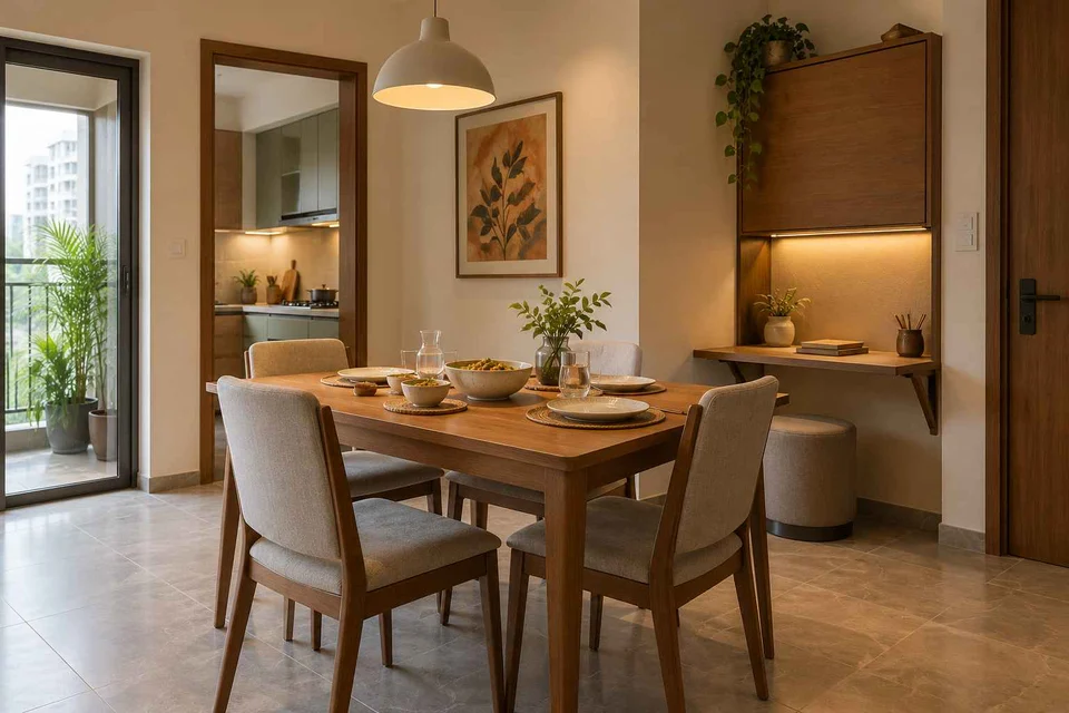 AI-generated dining-room concept: family-work dining room, everyday family supper direction