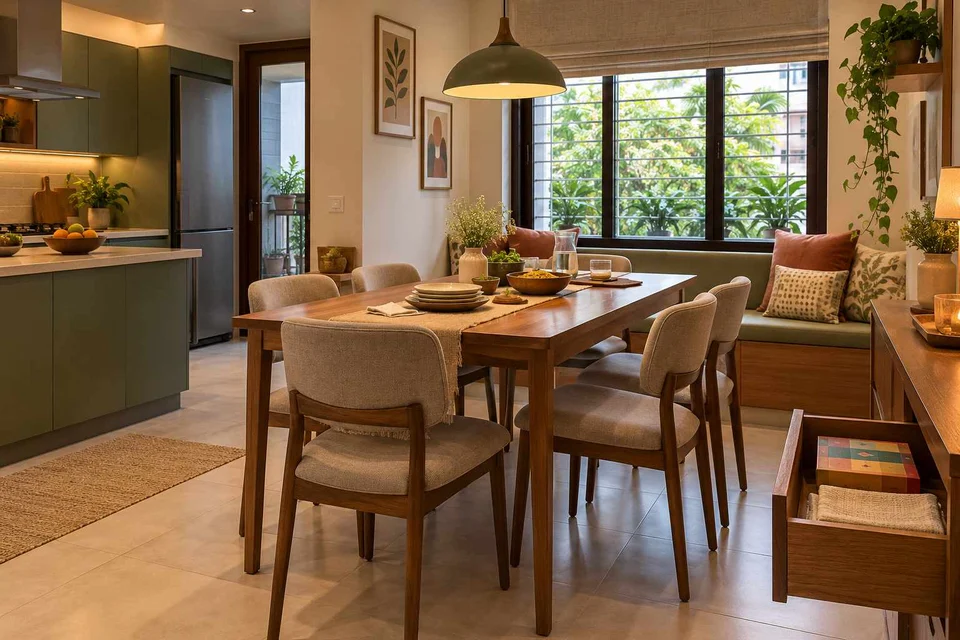 AI-generated dining-room concept: kitchen-table dining room, board-game supper direction