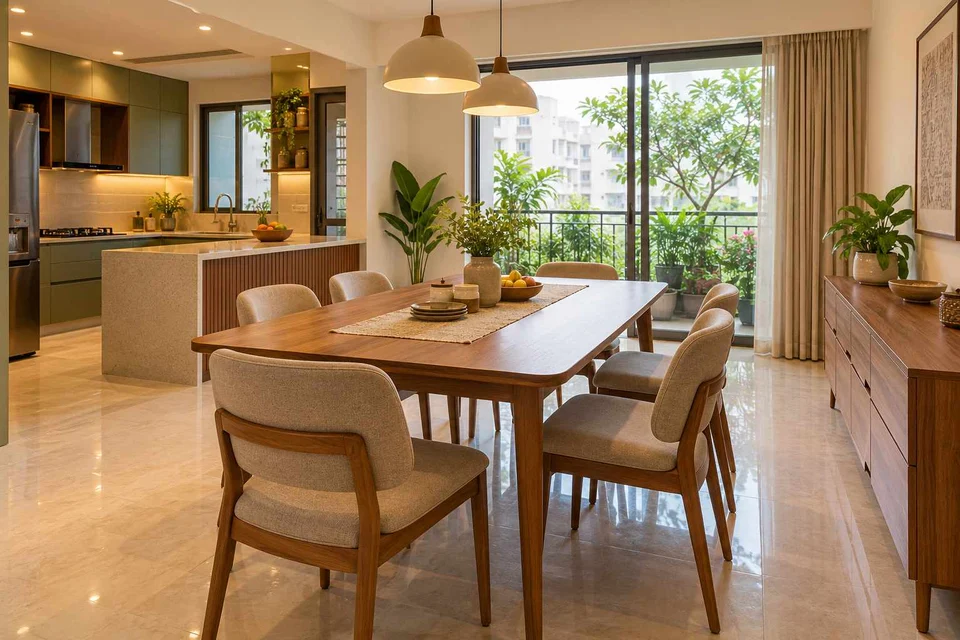 AI-generated dining-room concept: kitchen-table dining room, children's everyday meals direction