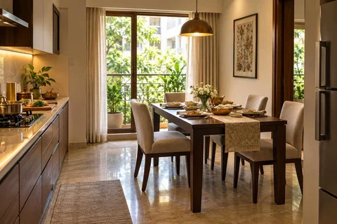 AI-generated dining-room concept: kitchen-table dining room, festival meal preparation direction