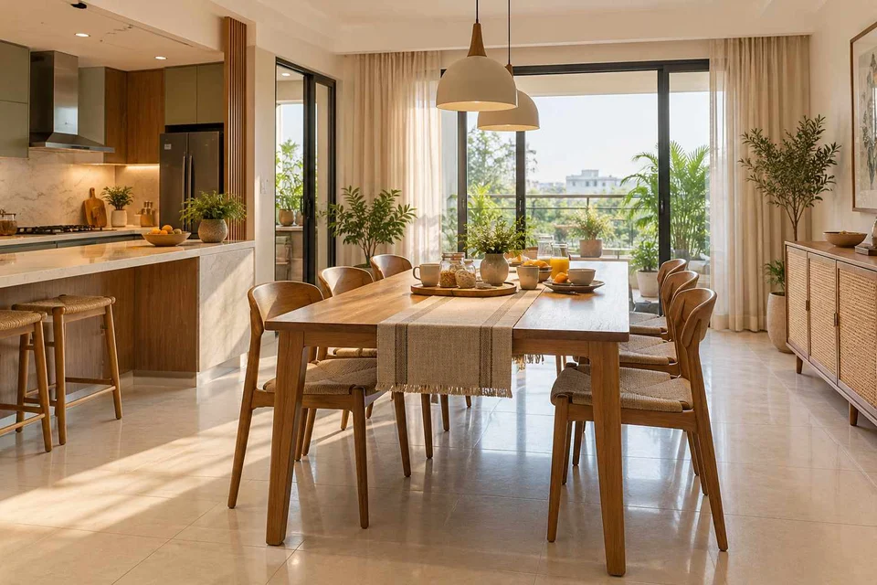AI-generated dining-room concept: kitchen-table dining room, morning breakfast rhythm direction