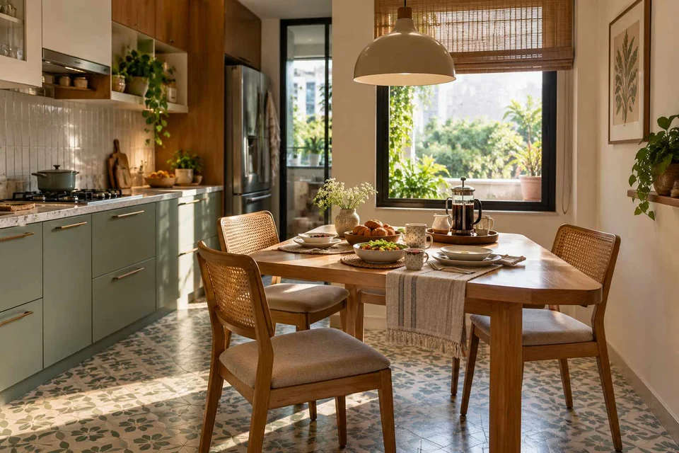 AI-generated dining-room concept: kitchen-table dining room, slow weekend brunch direction