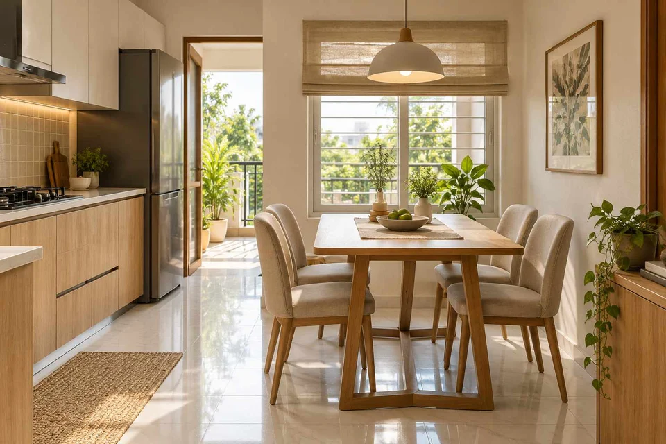 AI-generated dining-room concept: kitchen-table dining room, summer-airiness dining direction