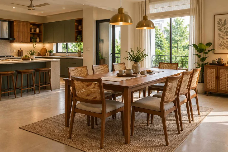 AI-generated dining-room concept: kitchen-table dining room, tea with friends direction