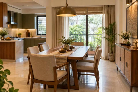 AI-generated dining-room concept: kitchen-table dining room, visiting-parents meal direction