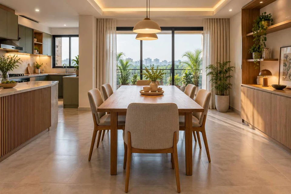AI-generated dining-room concept: kitchen-table dining room, work-from-home reset direction
