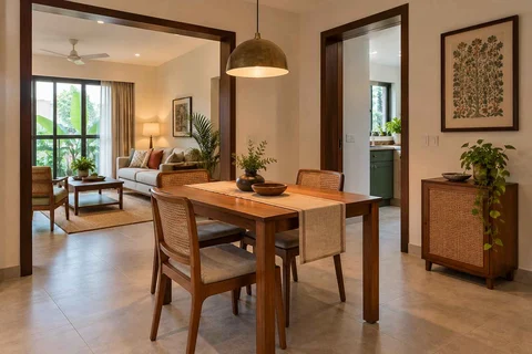 AI-generated dining-room concept: linked-room dining, adaptable everyday dining direction