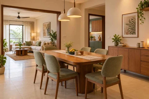 AI-generated dining-room concept: linked-room dining, children's everyday meals direction