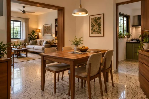 AI-generated dining-room concept: linked-room dining, homework-to-dinner transition direction