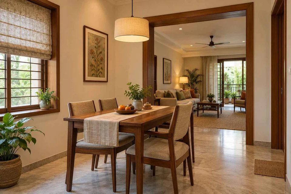 AI-generated dining-room concept: linked-room dining, visiting-parents meal direction