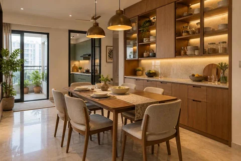 AI-generated dining-room concept: pantry-wall dining room, everyday family supper direction