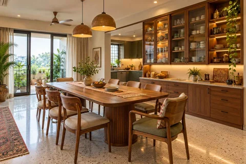 AI-generated dining-room concept: pantry-wall dining room, grandparents and grandchildren direction