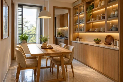 AI-generated dining-room concept: pantry-wall dining room, homegrown herb table direction