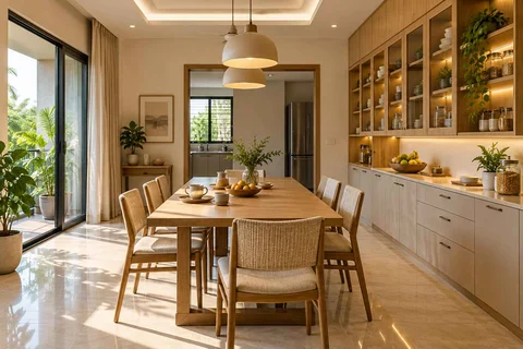 AI-generated dining-room concept: pantry-wall dining room, morning breakfast rhythm direction