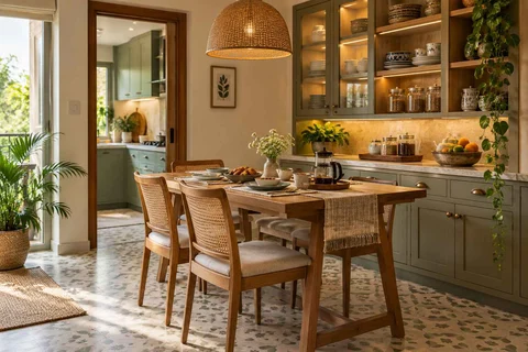 AI-generated dining-room concept: pantry-wall dining room, slow weekend brunch direction