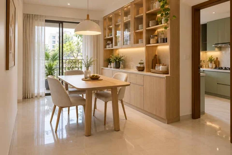 AI-generated dining-room concept: pantry-wall dining room, summer-airiness dining direction