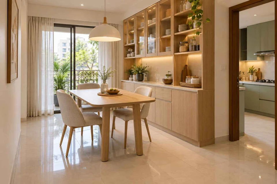 AI-generated dining-room concept: pantry-wall dining room, summer-airiness dining direction