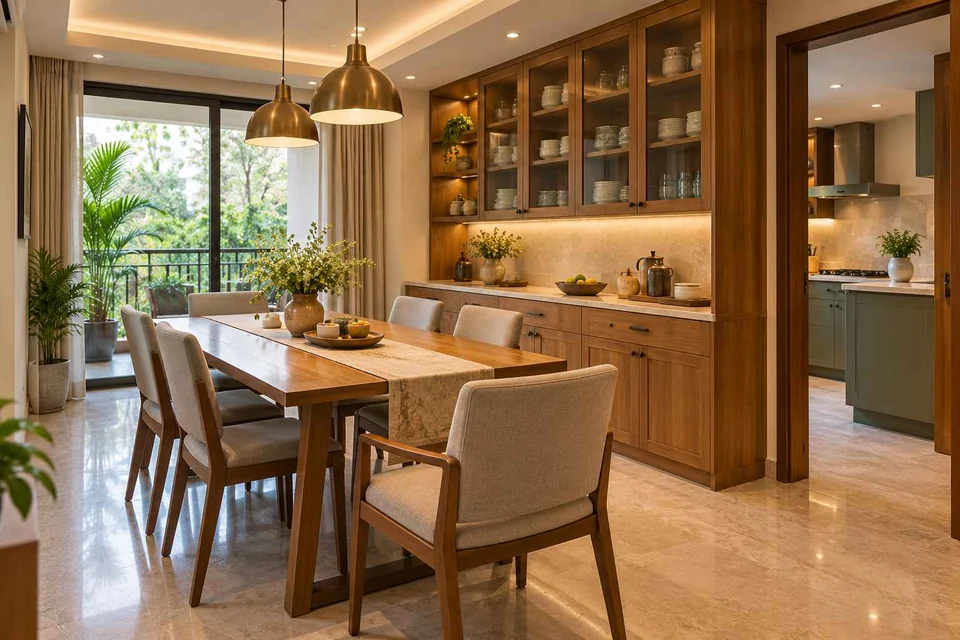 AI-generated dining-room concept: pantry-wall dining room, visiting-parents meal direction