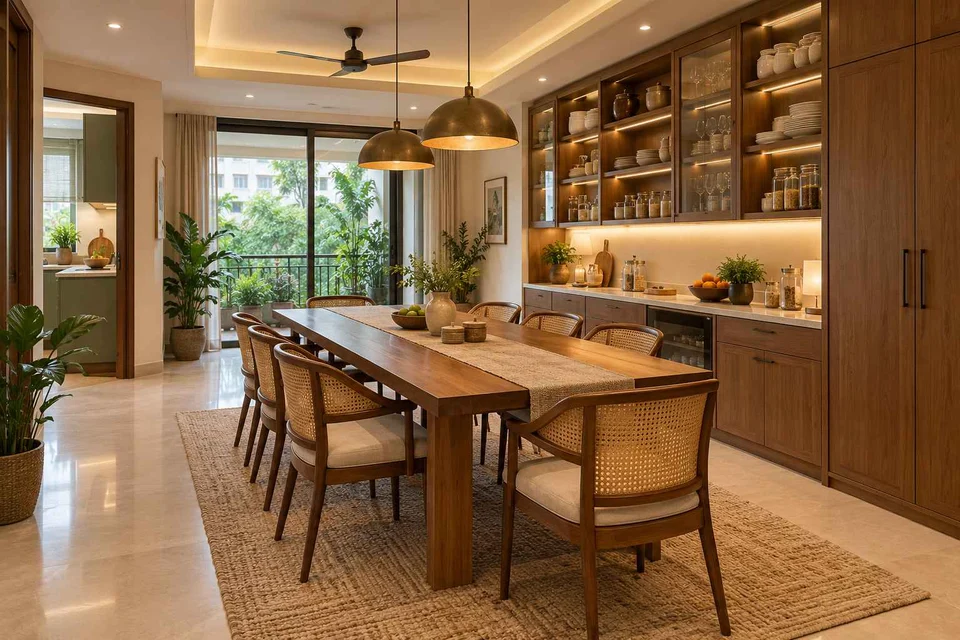 AI-generated dining-room concept: pantry-wall dining room, weekend craft-to-meal reset direction