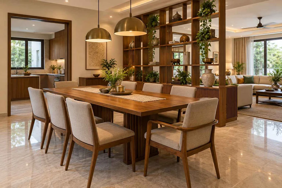 AI-generated dining-room concept: shelf-screen dining room, visiting-parents meal direction