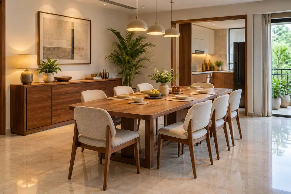 AI-generated dining-room concept: sideboard dining room, children's everyday meals direction