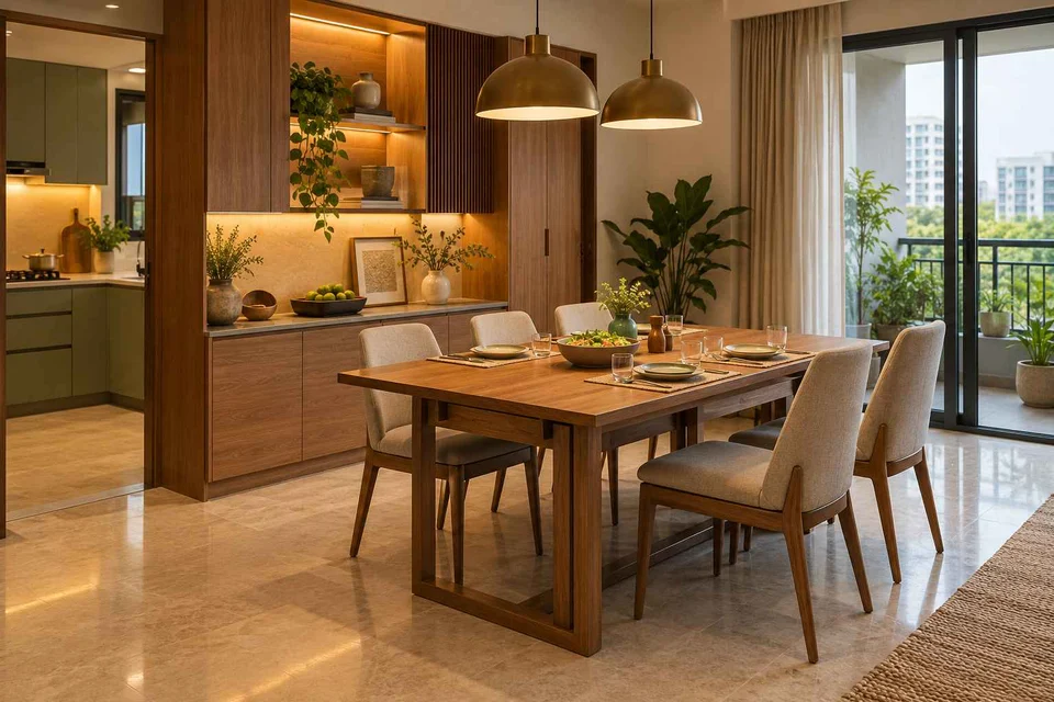 AI-generated dining-room concept: sideboard dining room, everyday family supper direction