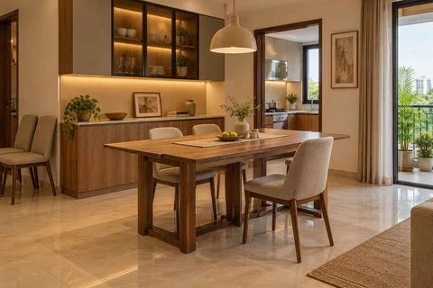 AI-generated dining-room concept: sideboard dining room, flexible extra seats direction