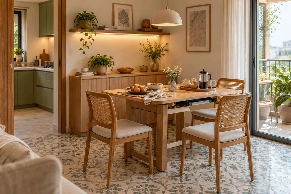 AI-generated dining-room concept: sideboard dining room, slow weekend brunch direction