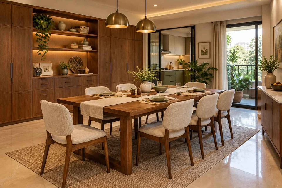 AI-generated dining-room concept: sideboard dining room, weekend craft-to-meal reset direction