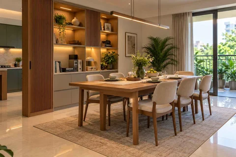 AI-generated dining-room concept: sideboard dining room, work-from-home reset direction