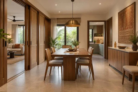 AI-generated dining-room concept: sliding-partition dining, adaptable everyday dining direction