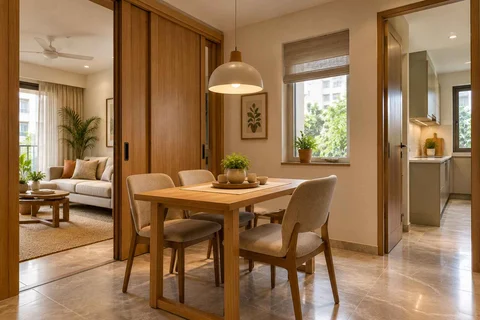 AI-generated dining-room concept: sliding-partition dining, homegrown herb table direction