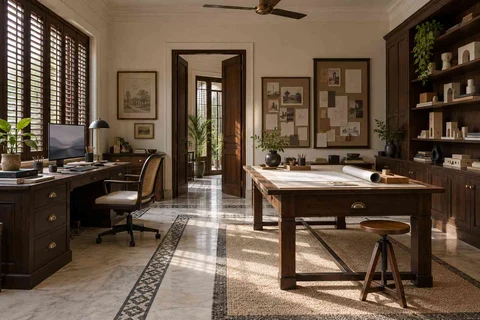 AI-generated home office concept: architectural home studio, colonial quiet direction