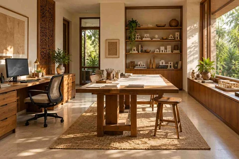 AI-generated home office concept: architectural home studio, modern carved direction